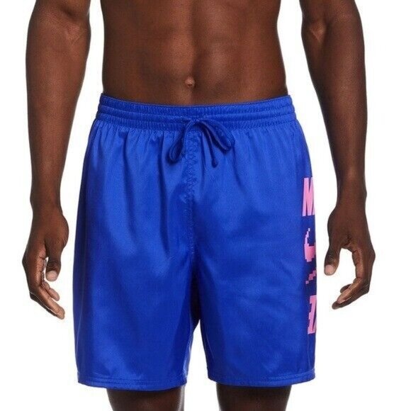 Nike Swim Trunks Men Small Blue Pink 7” Inseam Mesh Lined Pocket Beach Swimwear - Picture 2 of 3